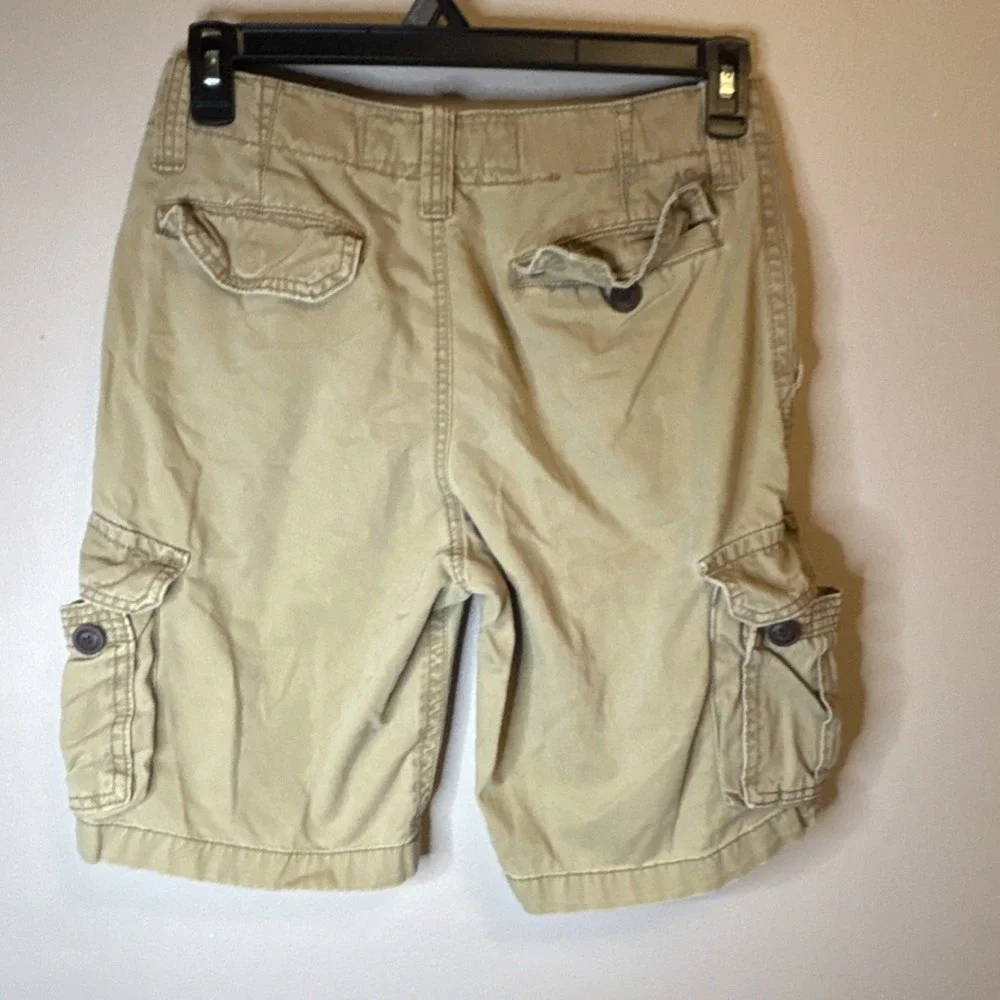 Aéropostale Men's Beige Cotton Cargo Shorts Flat Front Button Drawstring Pockets